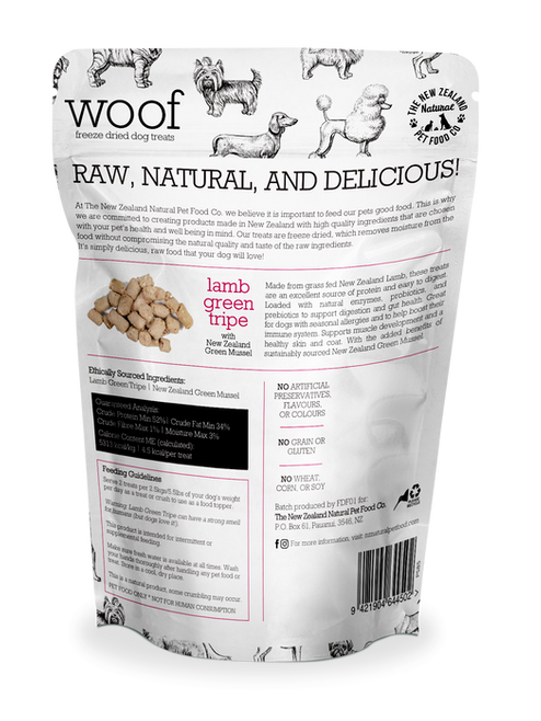 NZ Natural Pet Food Co - WOOF Freeze Dried Treats - Lamb Green Tripe