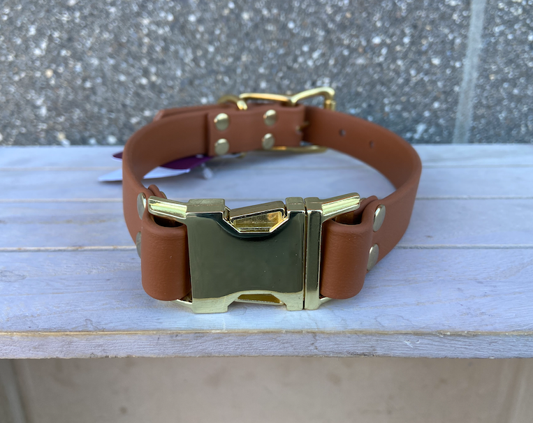 DogDog Goose Biothane Collar - Tan with Gold Buckle