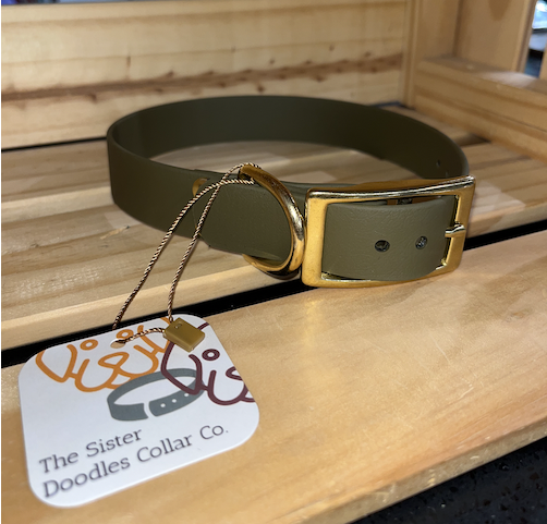 The Sister Doodles Collar Co - Biothane Buckle Collar - Olive with Brass
