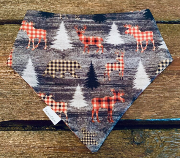 Coconut Collars Bandanas - Wildlife Plaid On Grey