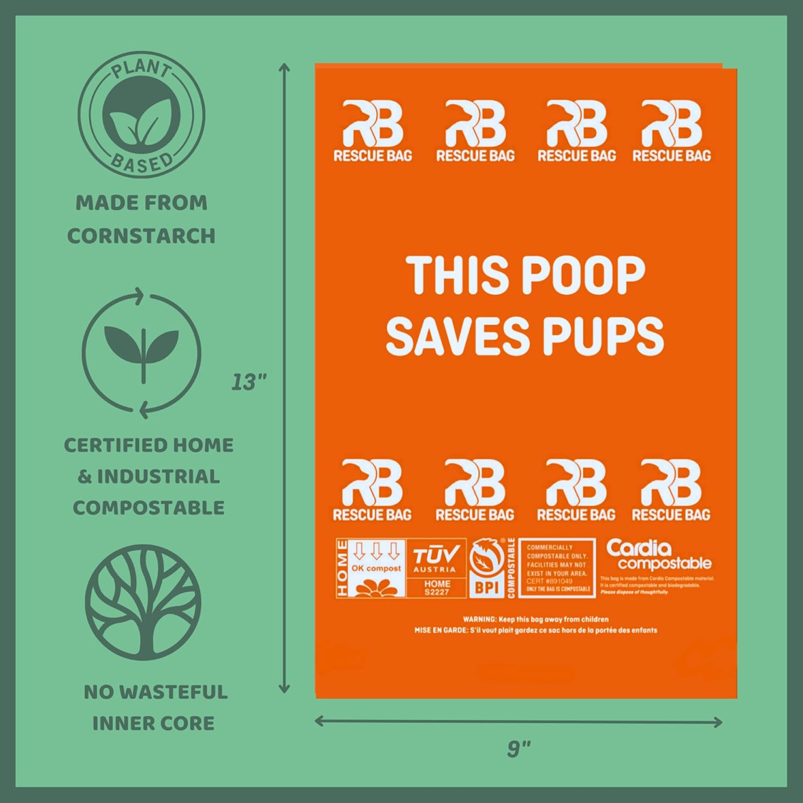 Rescue Bag - Unscented Compostable Poop Bags - 120 count