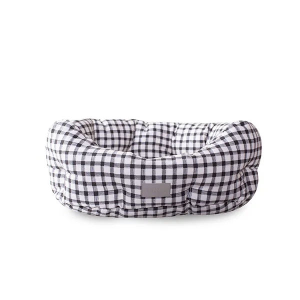 Fringe Painted Gingham Round Cuddler Dog Bed