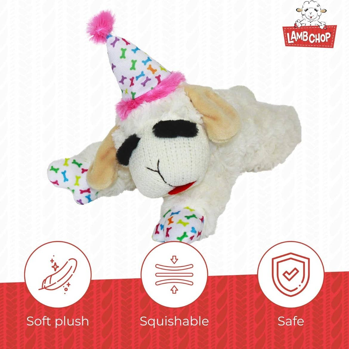 Multipet - Lamb Chop With Birthday Hat Dog Toy - Original Style