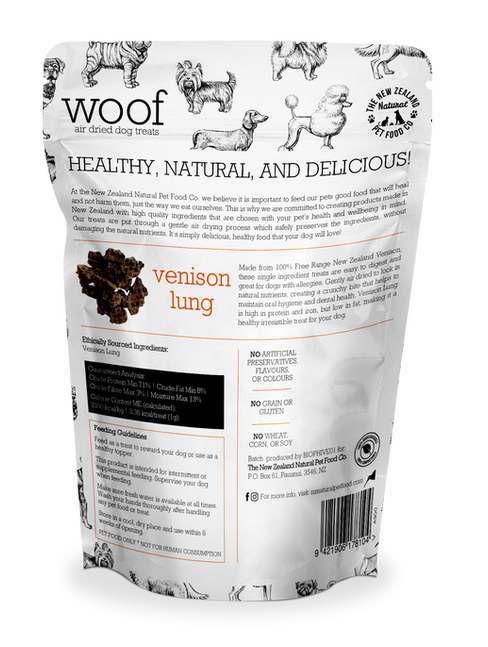 NZ Natural Pet Food Co - WOOF Freeze Dried Treats - Venison Lung