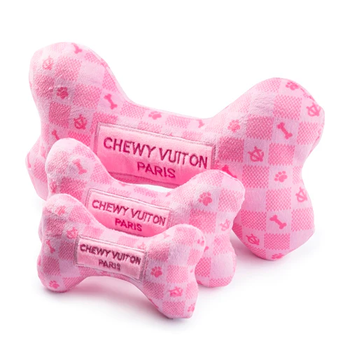 Haute Diggity Dog - Pink Checker Chewy Vuiton Bone Dog Toy