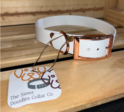 The Sister Doodles Collar Co - Biothane Buckle Collar - Snow White with Rose Gold