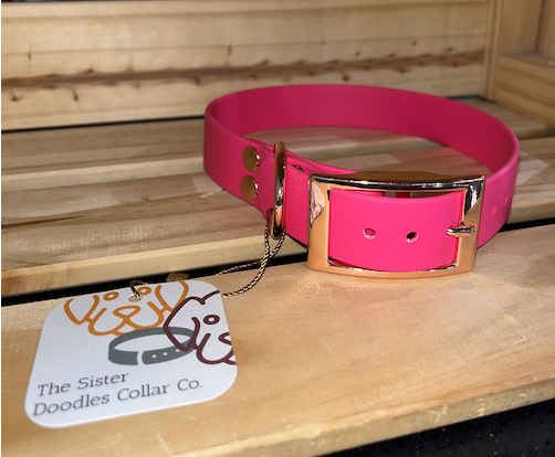 The Sister Doodles Collar Co - Biothane Buckle Collar - Hot Pink with Rose Gold