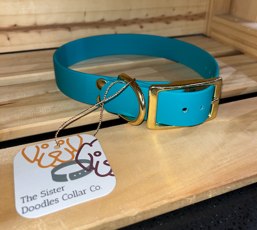 The Sister Doodles Collar Co - Biothane Buckle Collar - Teal with Brass