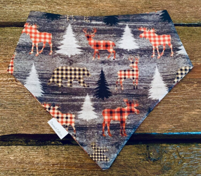 Coconut Collars Bandanas - Wildlife Plaid On Grey